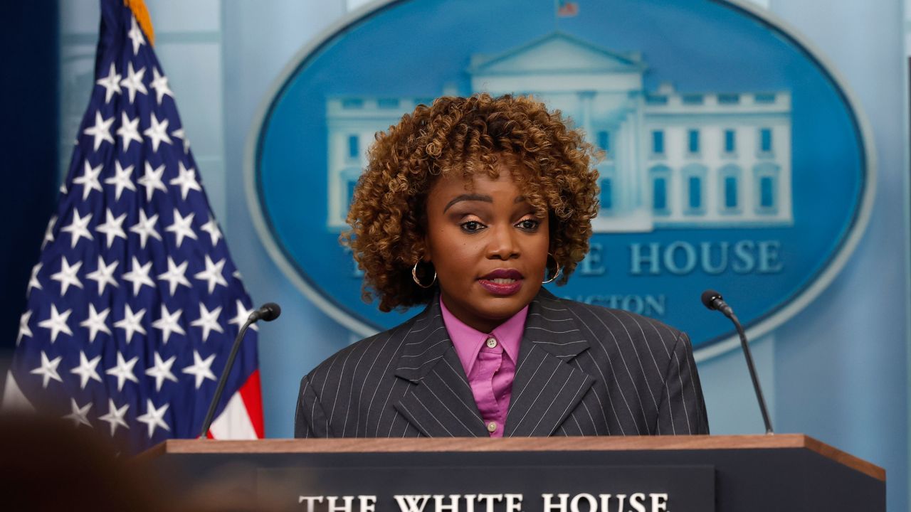 White House press secretary Karine Jean-Pierre holds the daily press briefing at the White House on Monday in Washington, DC.