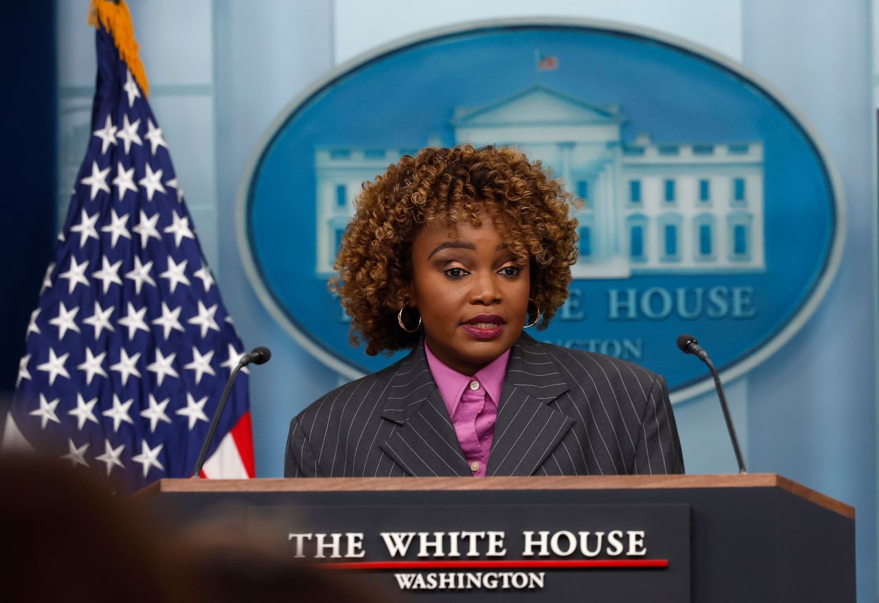 White House press secretary Karine Jean-Pierre holds the daily press briefing at the White House on Monday in Washington, DC.