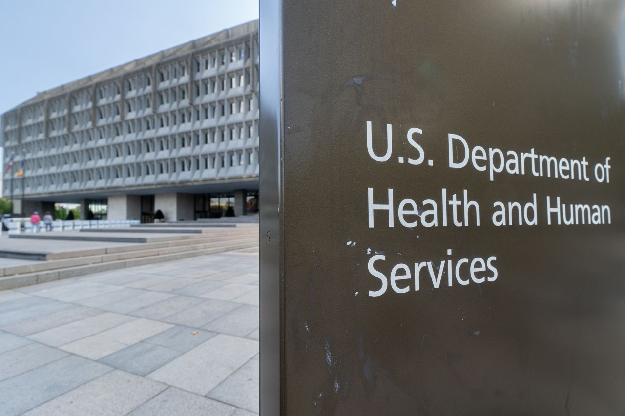 WASHINGTON, DC - OCTOBER 07: A sign marks the entrance to the U.S. Department of Health and Human Services (HHS) headquarters building on October 7, 2024, in Washington, DC. (Photo by J. David Ake/Getty Images)