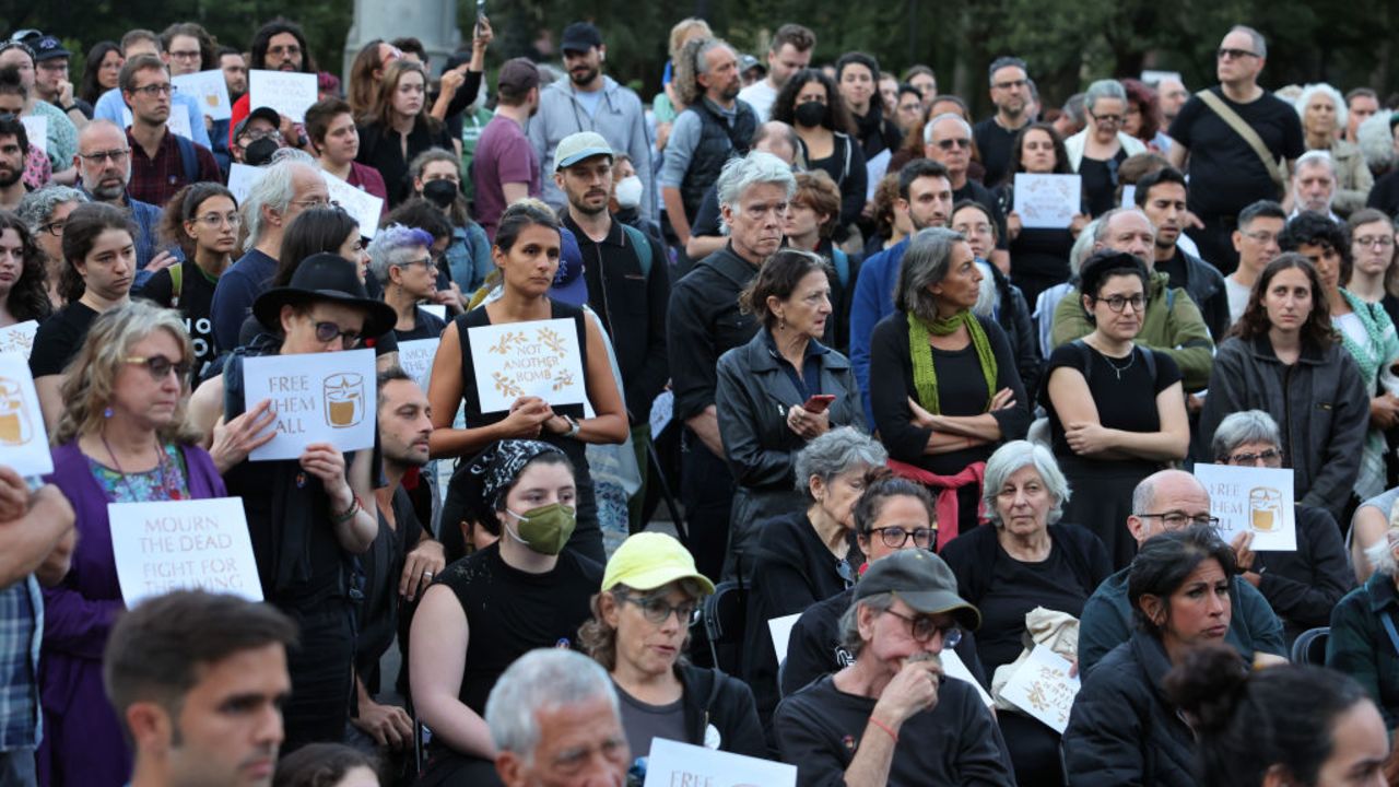 NEW YORK, NEW YORK - OCTOBER 07: People attend a vigil at Union Square to mark the first anniversary of the October 7th attacks on October 07, 2024 in New York City. Israelis for Peace and Jews for Racial and Economic Justice held vigils to mark the one year anniversary of October 7th attacks in Israel by Hamas and to remember the lives of Palestinians killed in the Israeli retaliation. The groups are calling for a permanent ceasefire deal that frees all the hostages and stops the bombings in Gaza. More than 1,200 people were killed and along with over 200 hostages taken on the October 7th attack by Hamas in Israel. The bombings in Gaza by Israel have killed over 40,000 people. To date, there are over 90 people still being held hostage by Hamas. (Photo by Michael M. Santiago/Getty Images)