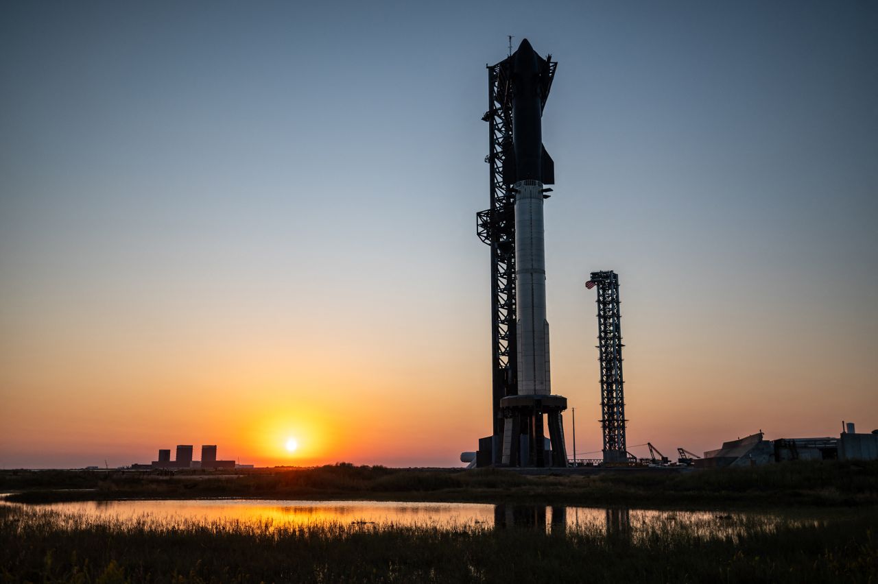 The SpaceX Starship sits on a launch pad at Starbase near Boca Chica, Texas, on October 12.