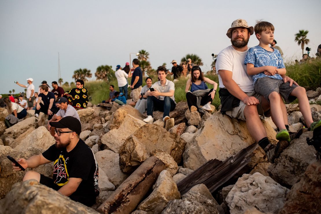 Onlookers await the Starship launch from SpaceX's Starbase facility near Boca Chica Beach, Texas, on October 13.