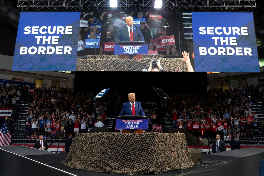 Trump speaks during a campaign rally on October 13, 2024, in Prescott Valley, Arizona, where he emphasized the importance of a secure border.