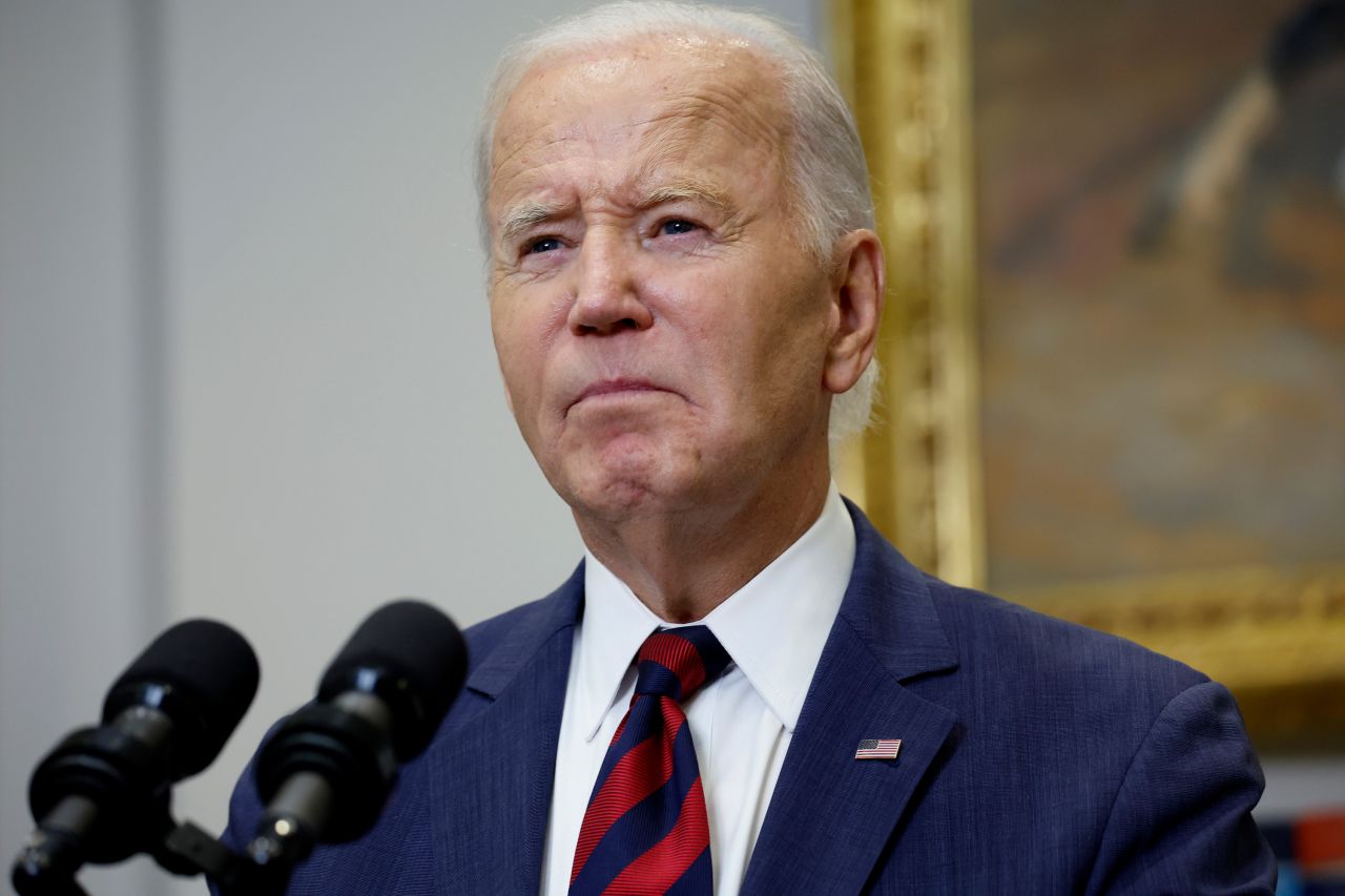 President Joe Biden delivers remarks on Hurricane Milton in the Roosevelt Room of the White House on Wednesday.