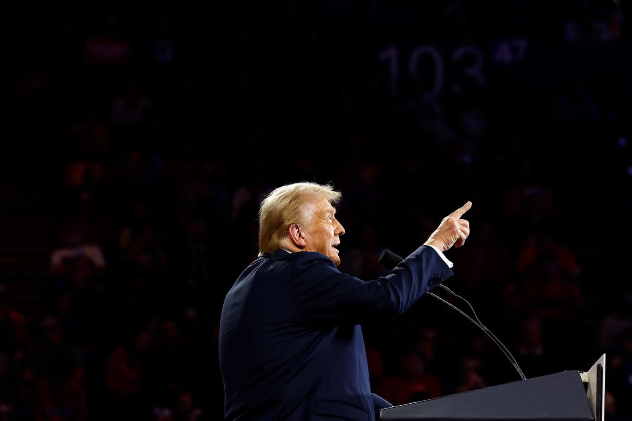 Former President Donald Trump delivers remarks at a campaign rally in Reading, Pennsylvania, on October 9, 2024.