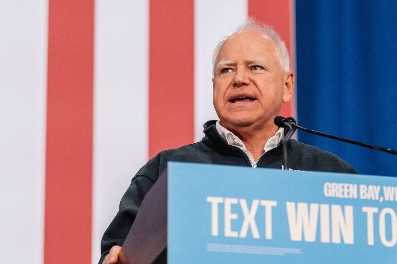 Minnesota Gov. Tim Walz speaks at a rally in Green Bay, Wisconsin, on October 14.