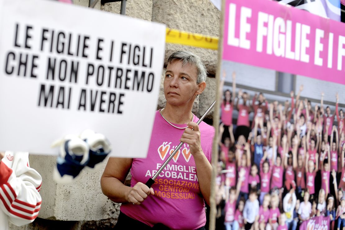 People demonstrate near Italy's Senate this week to oppose the country's new legislation.