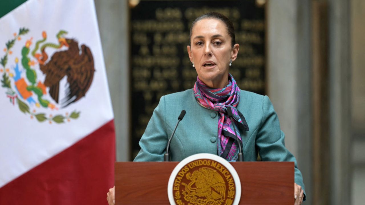 Mexican President Claudia Sheinbaum speaks during the High Level Summit between Mexican and US leaders and businessmen at the National Palace in Mexico City on October 15, 2024. (Photo by Yuri CORTEZ / AFP) (Photo by YURI CORTEZ/AFP via Getty Images)