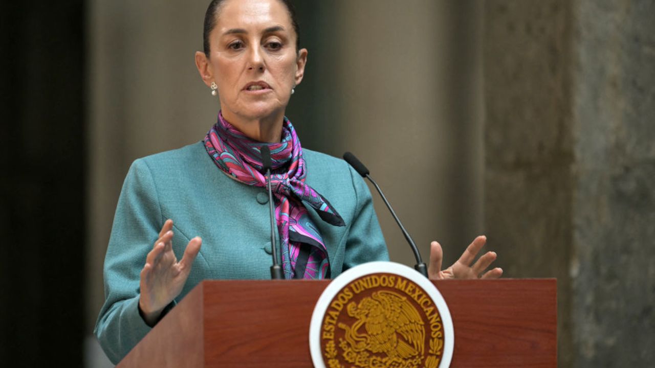 Mexican President Claudia Sheinbaum speaks during the High Level Summit between Mexican and US leaders and businessmen at the National Palace in Mexico City on October 15, 2024. (Photo by Yuri CORTEZ / AFP) (Photo by YURI CORTEZ/AFP via Getty Images)