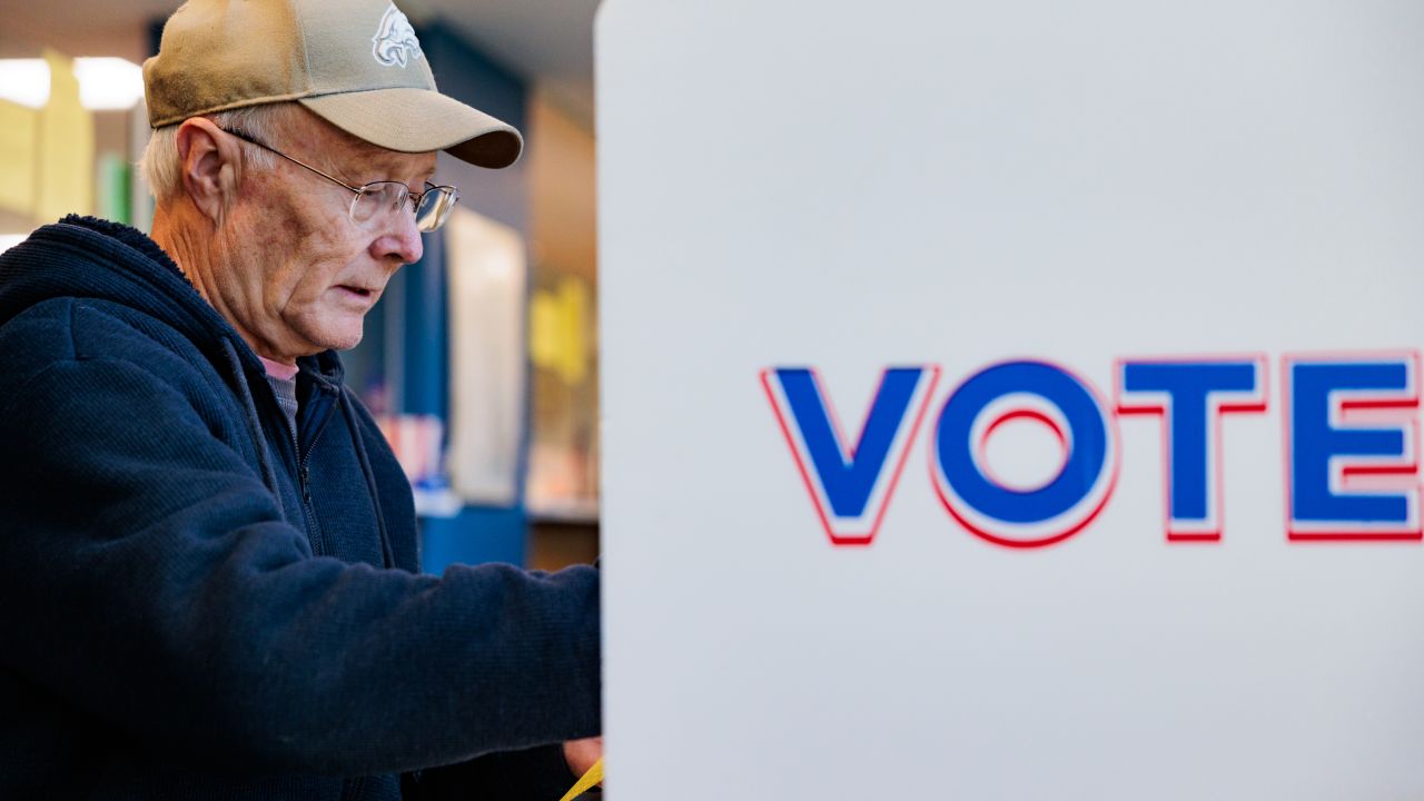 DOYLESTOWN, PENNSYLVANIA - OCTOBER 15: Rich Kampert, 71, votes using an absentee or mail-in ballot on October 15, 2024 in Doylestown, Pennsylvania. Registered voters in Pennsylvania can vote "On Demand" by requesting, a mail-in or absentee ballot filing it out and dropping it off all in one visit to their county election office or other designated location. (Photo by Hannah Beier/Getty Images)