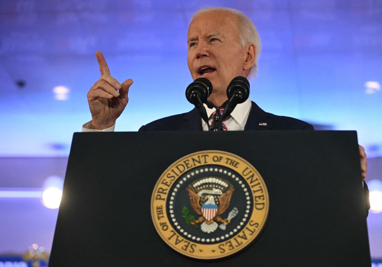 US President Joe Biden speaks at the Philadelphia Democratic City Committee Autumn Dinner in Philadelphia on Tuesday, October 15.