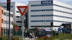 A general view shows an entrance of the Airbus Defence and Space campus in Toulouse on October 16, 2024. (Photo by Ed JONES / AFP) (Photo by ED JONES/AFP via Getty Images)