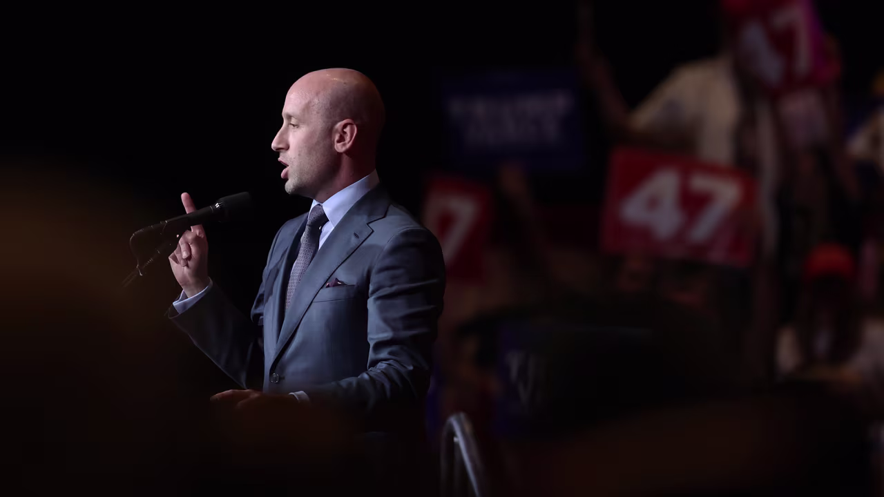 Stephen Miller speaks during a campaign rally in Reno, Nevada, on October 11.