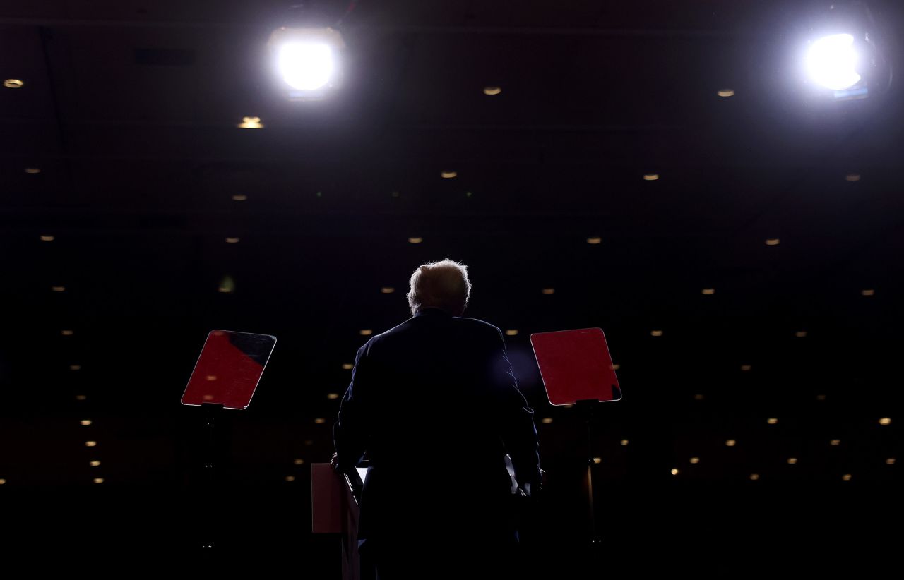 Republican presidential nominee former President Donald Trump, speaks during a campaign rally in Reno, Nevada, on October 11, 2024.