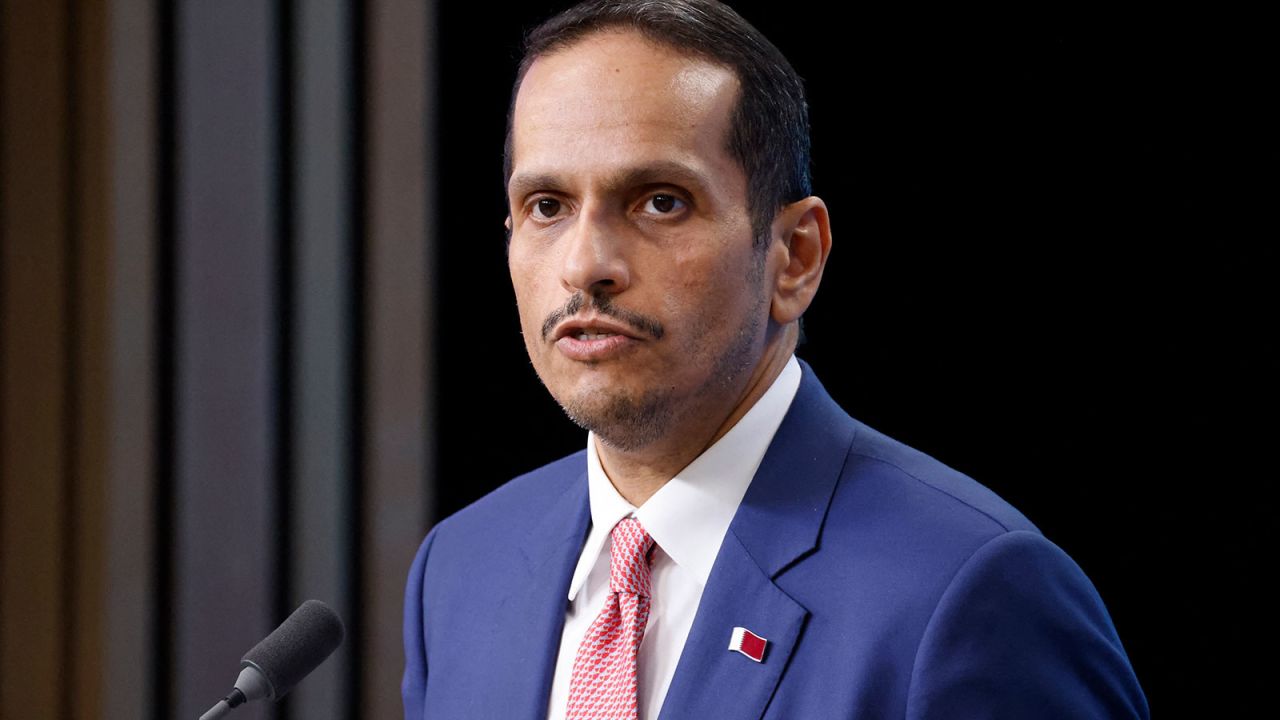 Qatari Prime Minister and Foreign Minister Mohammed bin Abdulrahman Al Thani adresses a press conference in Brussels on Wednesday, October 16.