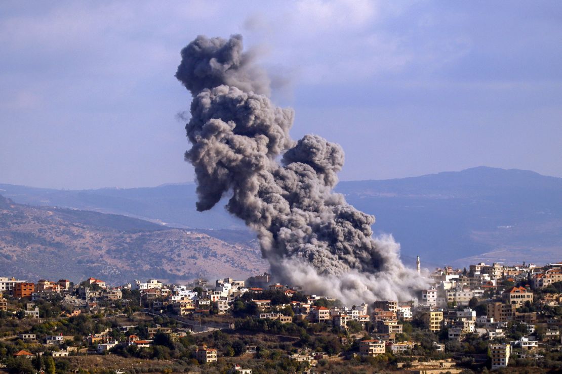 Smoke billows from the site of an Israeli airstrike that targeted the southern Lebanese village of Khiam on October 17.