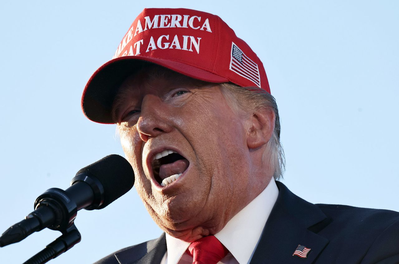 Republican presidential nominee, former President Donald Trump speaks a campaign rally in Coachella, California, on October 12, 2024.