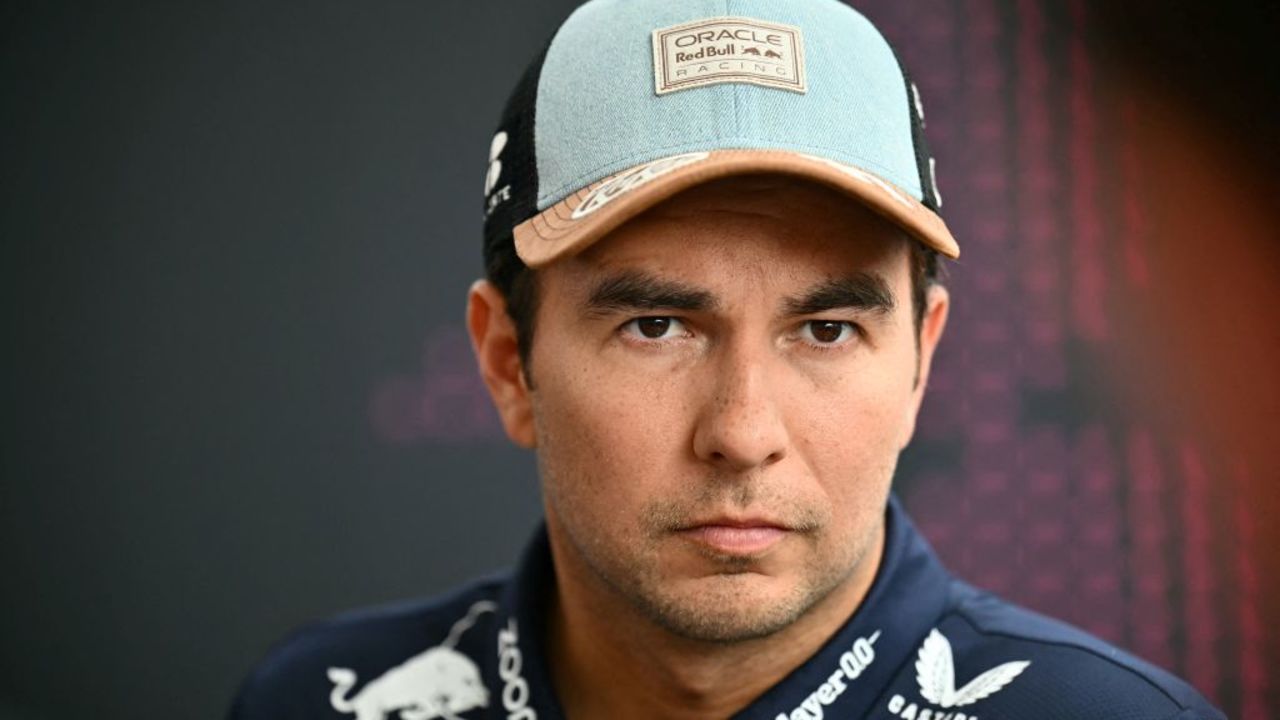 Red Bull Racing's Mexican driver Sergio Perez speaks to the press in the paddock ahead of the United States Formula One Grand Prix at the Circuit of the Americas in Austin, Texas, on October 17, 2024. (Photo by ANGELA WEISS / AFP) (Photo by ANGELA WEISS/AFP via Getty Images)