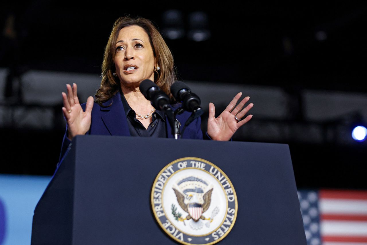 Kamala Harris speaks during a campaign event in Green Bay, Wisconsin, on October 17.