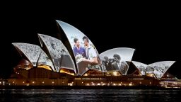 A projection of images of Britain's King Charles III are seen on the Sydney Opera House in Sydney on October 18, 2024, as the royals arrive for a six-day visit to Sydney and Canberra.