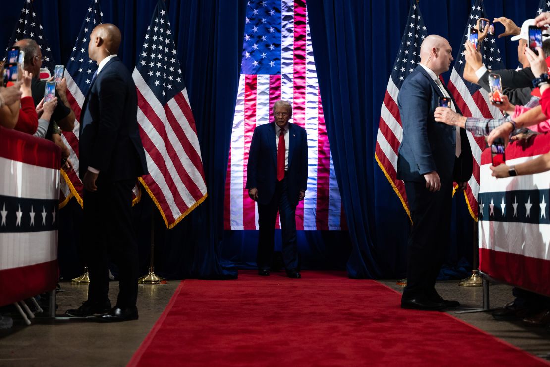 Former President Donald Trump holds a town hall in Oaks, Pennsylvania on October 14, 2024.