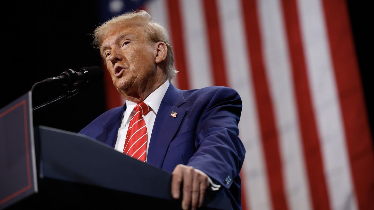 Former President Donald Trump speaks during a campaign rally at the Cobb Energy Performing Arts Centre on October 15 in Atlanta.