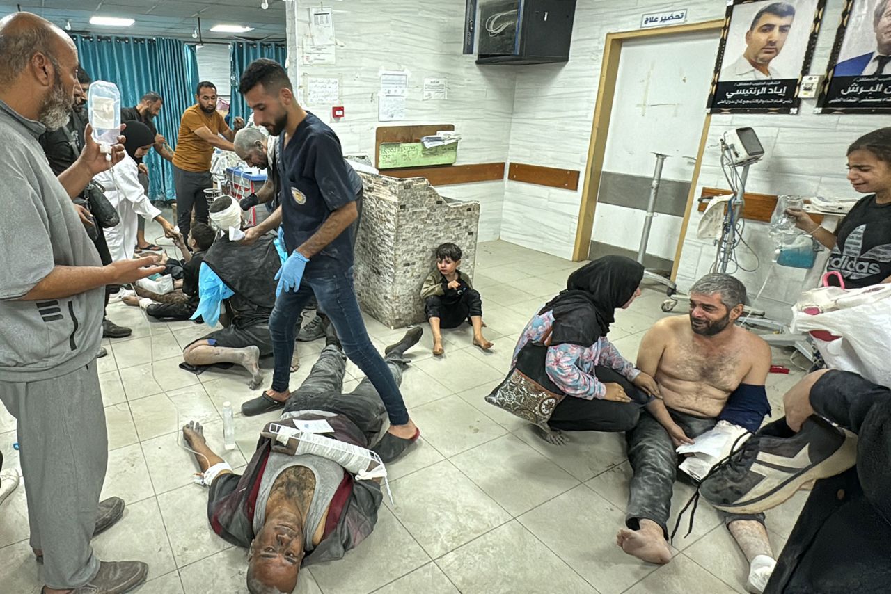 Wounded Palestinians receive treatment at the Kamal Adwan Hospital after an Israeli airstrike in Beit Lahia, in the northern Gaza on Saturday October 19.