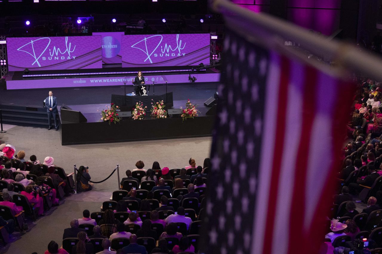 Vice President Kamala Harris speaks in Stonecrest, Georgia, on October 20.