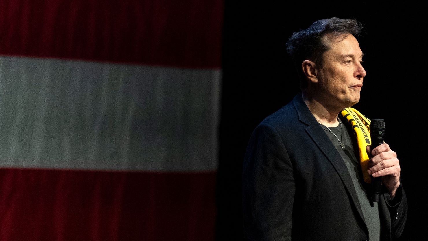 Elon Musk speaks at a town hall with Republican candidate Senate Dave McCormick at the Roxain Theater in Pittsburgh on October 20, 2024.