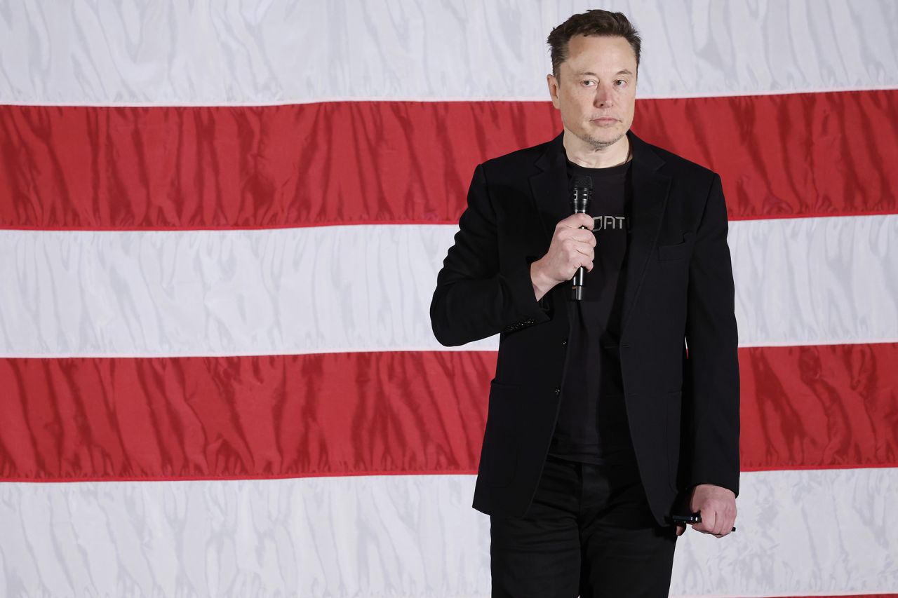 Elon Musk participates in a meeting to promote early and absentee voting at Ridley High School in Folsom, Pennsylvania, on October 17.