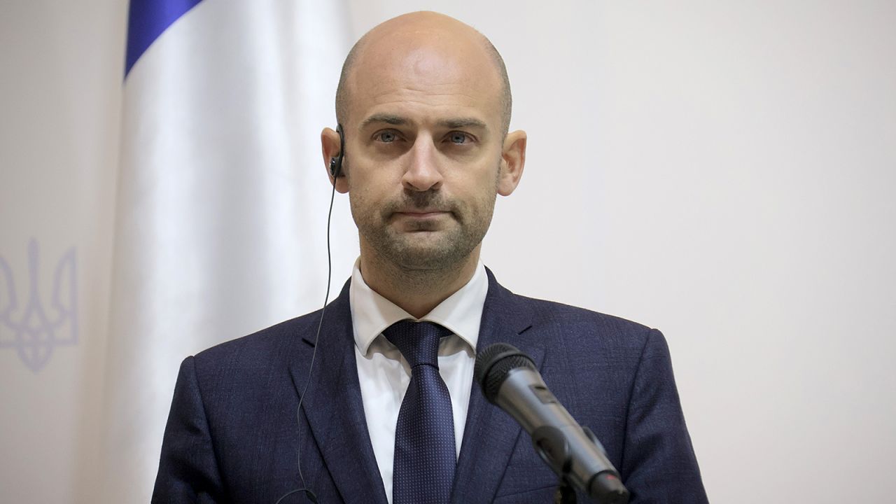 French Minister for Europe and Foreign Affairs Jean-Noel Barrot attends a briefing in Kyiv, Ukraine on Ocrober 19.