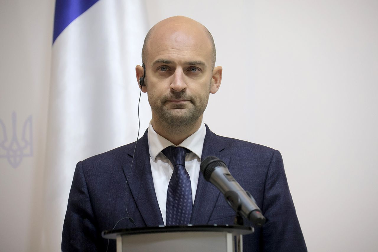 French Minister for Europe and Foreign Affairs Jean-Noel Barrot attends a briefing in Kyiv, Ukraine on Ocrober 19.