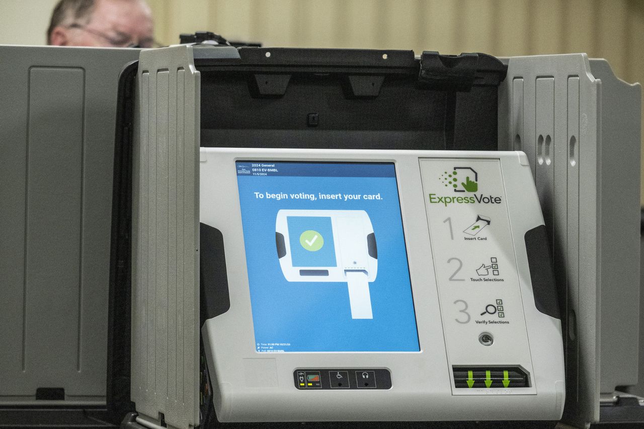 An ExpressVote machine is seen during early voting at a polling station at the Black Mountain Public Library in Black Mountain, North Carolina on October 21.