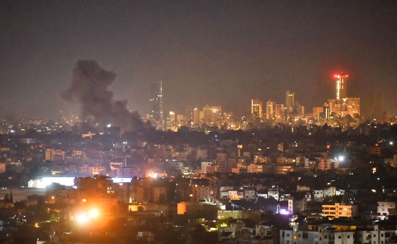 Smoke rises from areas targeted by an Israeli airstrike in Beirut's southern suburbs late on Monday, October 21.