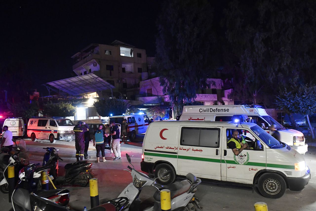 Lebanese forces take security measures around Rafik Hariri University Hospital after an Israeli attack near the area, in Beirut, Lebanon on Tuesday, October 22.