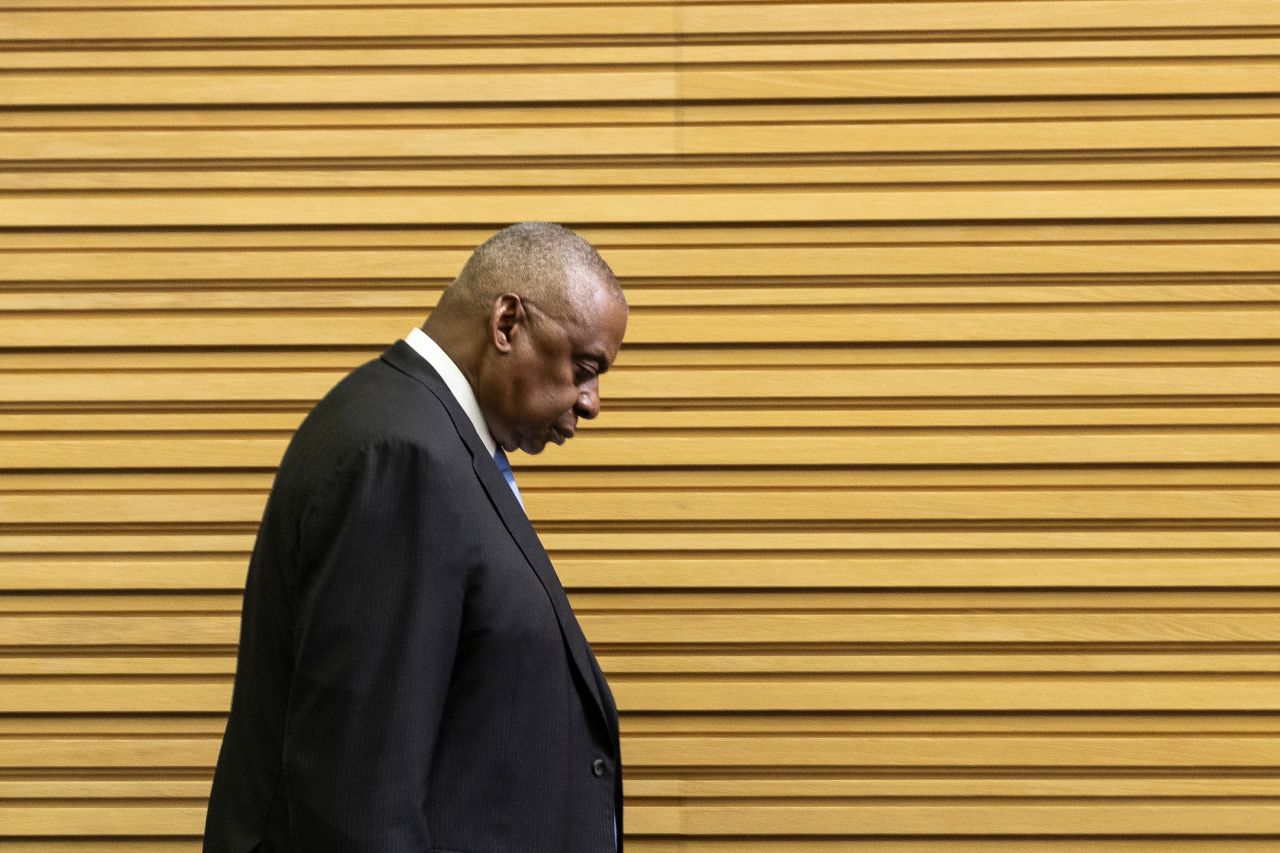 US Secretary of Defense Lloyd Austin arrives at NATO headquarters in Brussels, Belgium, on October 18.