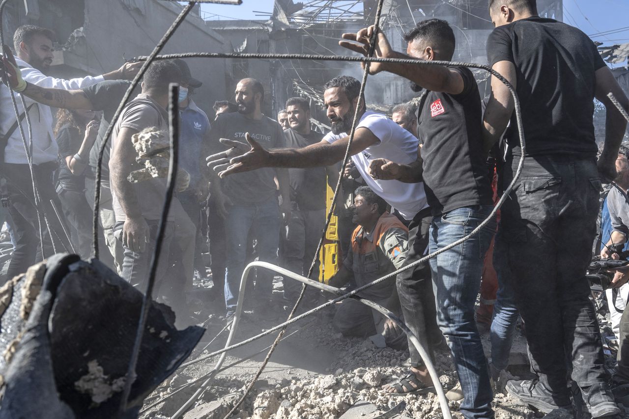 Search and rescue operations after an Israeli airstrike during the night around the Rafik Hariri State Hospital in Beirut, Lebanon, on October 22.