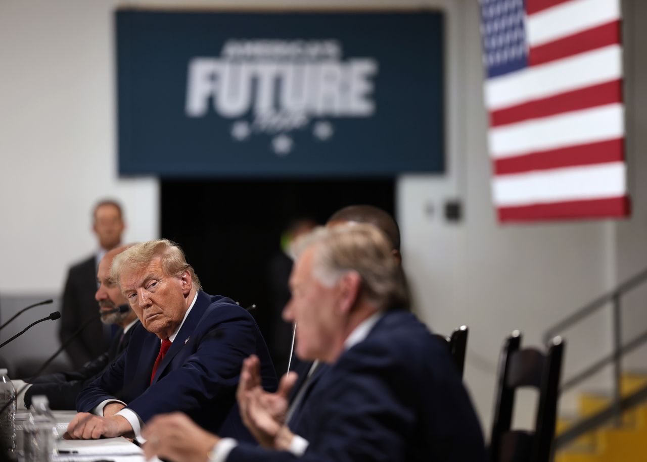 Republican presidential nominee and former US President Donald Trump, attends a roundtable discussion with community members in Auburn Hills, Michigan, on October 18.