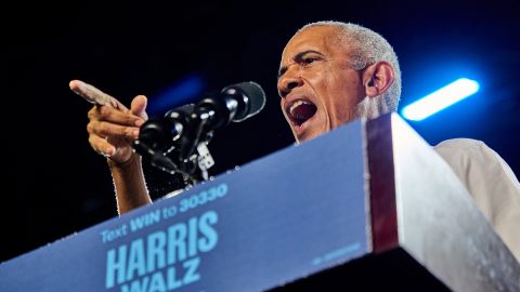 Supporters of Vice President Kamala Harris rally in Detroit, MI during an event featuring former President Barack Obama, Tuesday, Oct. 22, 2024.