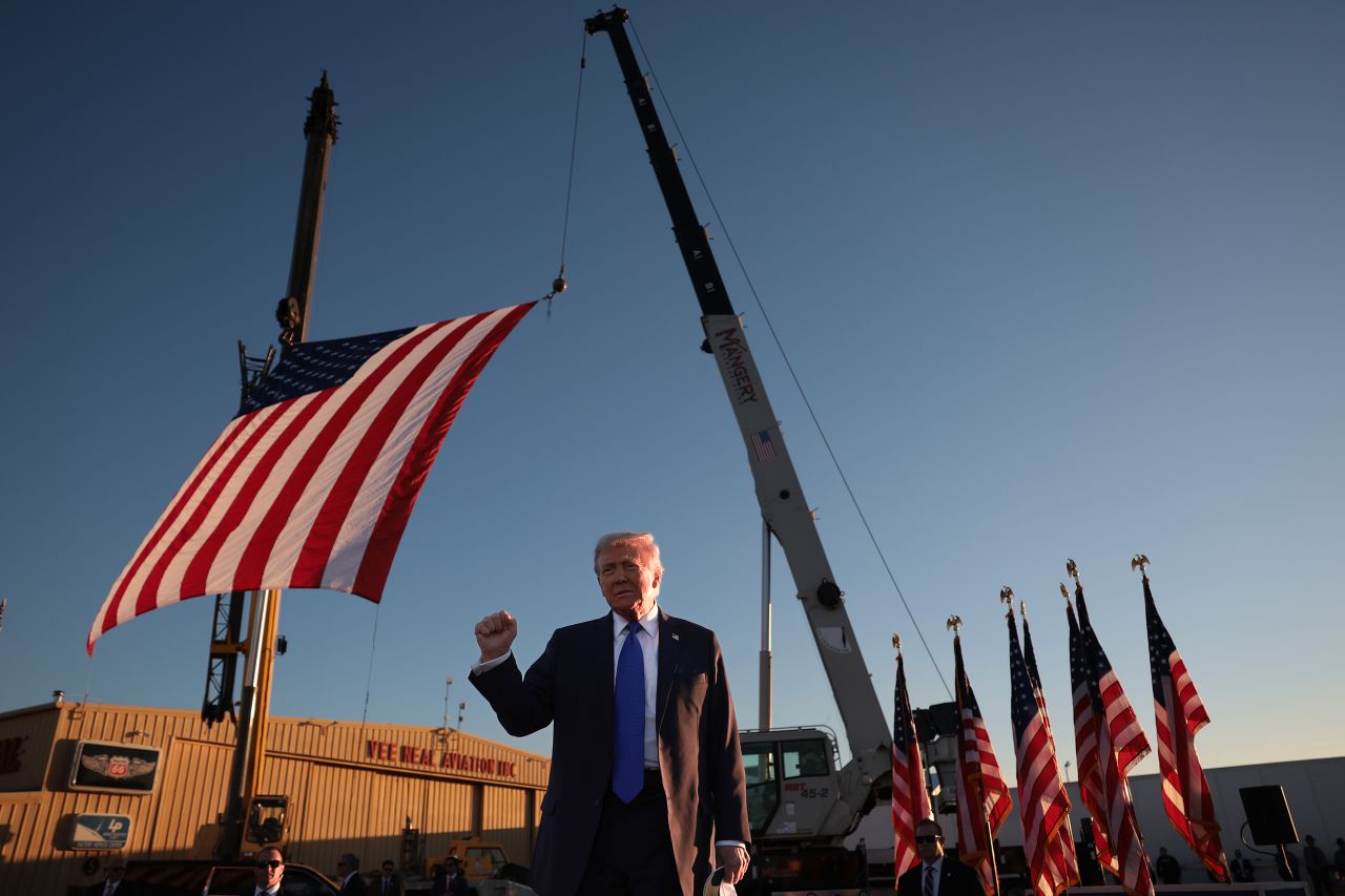 Former President Donald Trump arrives at a campaign rally in Latrobe, Pennsylvania, on October 19.