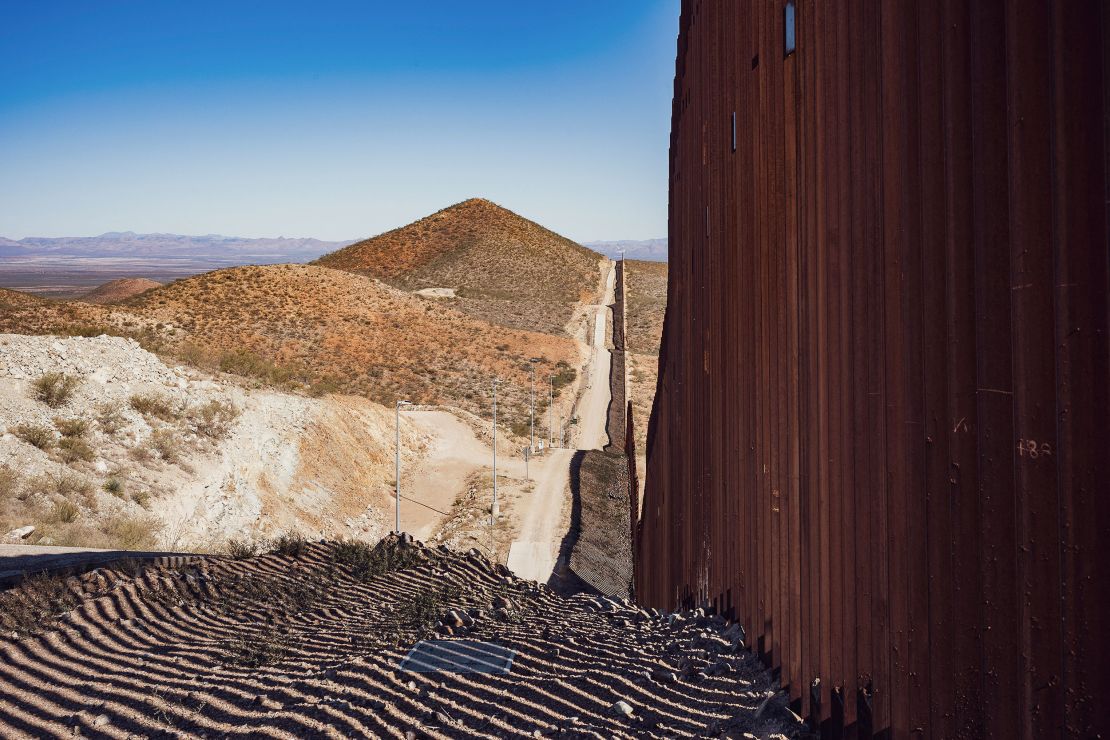 Part of the border wall built under Donald Trump's first administration is seen at the US-Mexico border near Douglas, Arizona, on October 15.