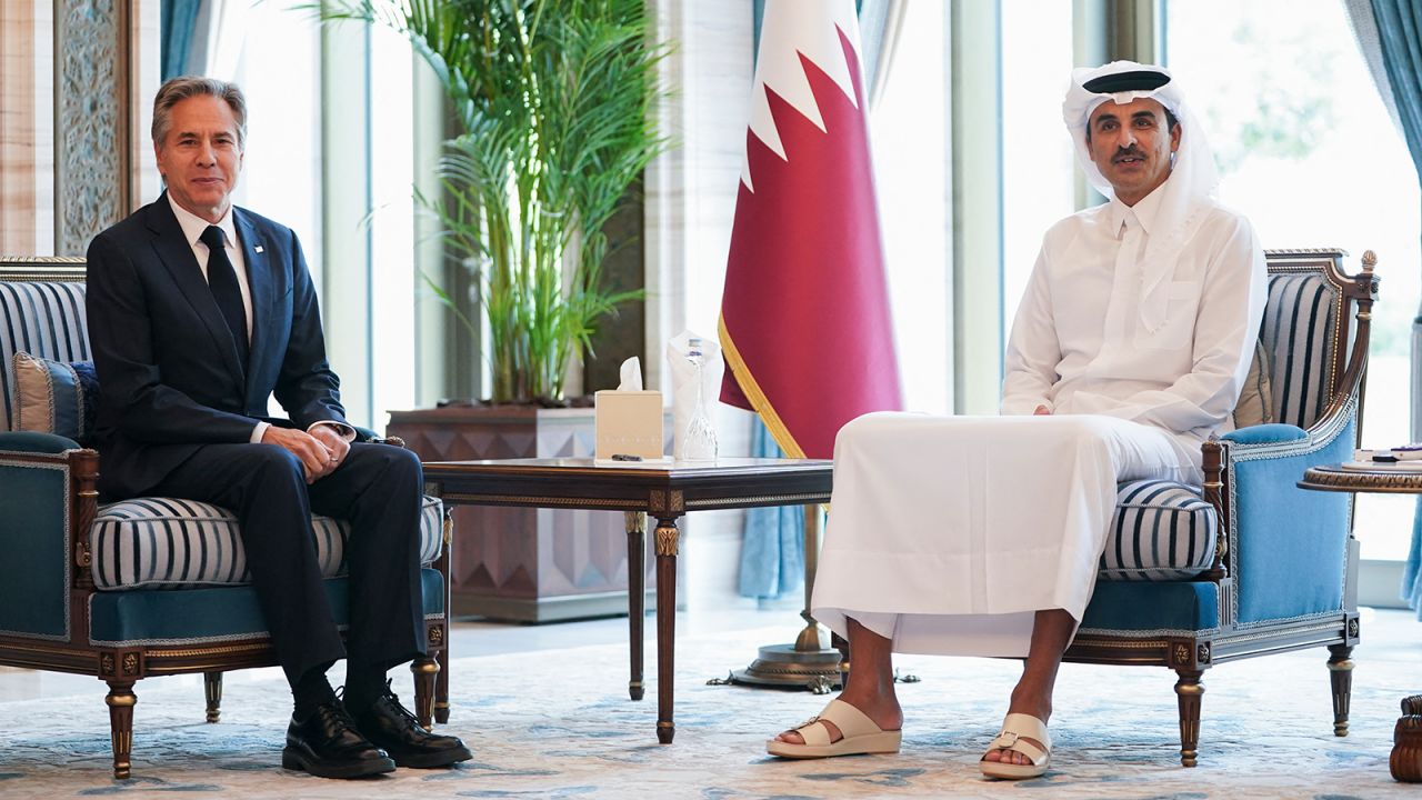US Secretary of State Antony Blinken meets with Qatar's Emir Tamim bin Hamad Al-Thani in Doha on October 24.