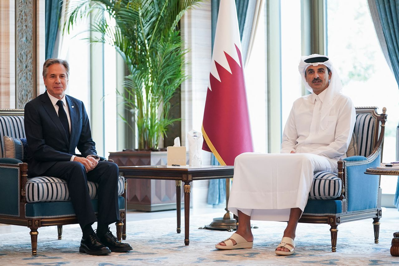 US Secretary of State Antony Blinken meets with Qatar's Emir Tamim bin Hamad Al-Thani in Doha on October 24.