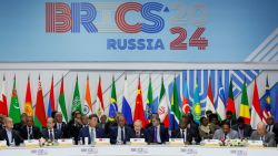 Russia's President Vladimir Putin speaks during a plenary session in the outreach/BRICS Plus format at the BRICS summit in Kazan on October 24, 2024. (Photo by Maxim Shemetov / POOL / AFP) (Photo by MAXIM SHEMETOV/POOL/AFP via Getty Images)