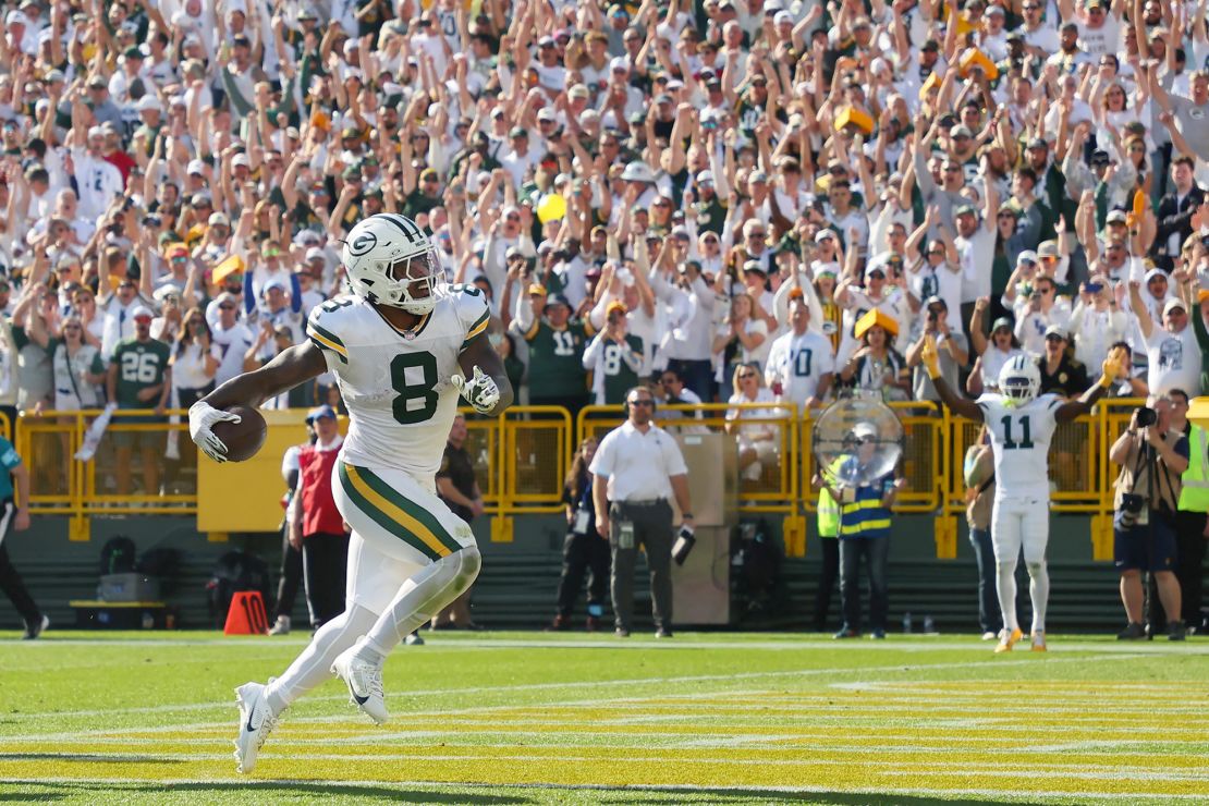 Jacobs scored his first career touchdown catch in the Packers' win over the Texans.