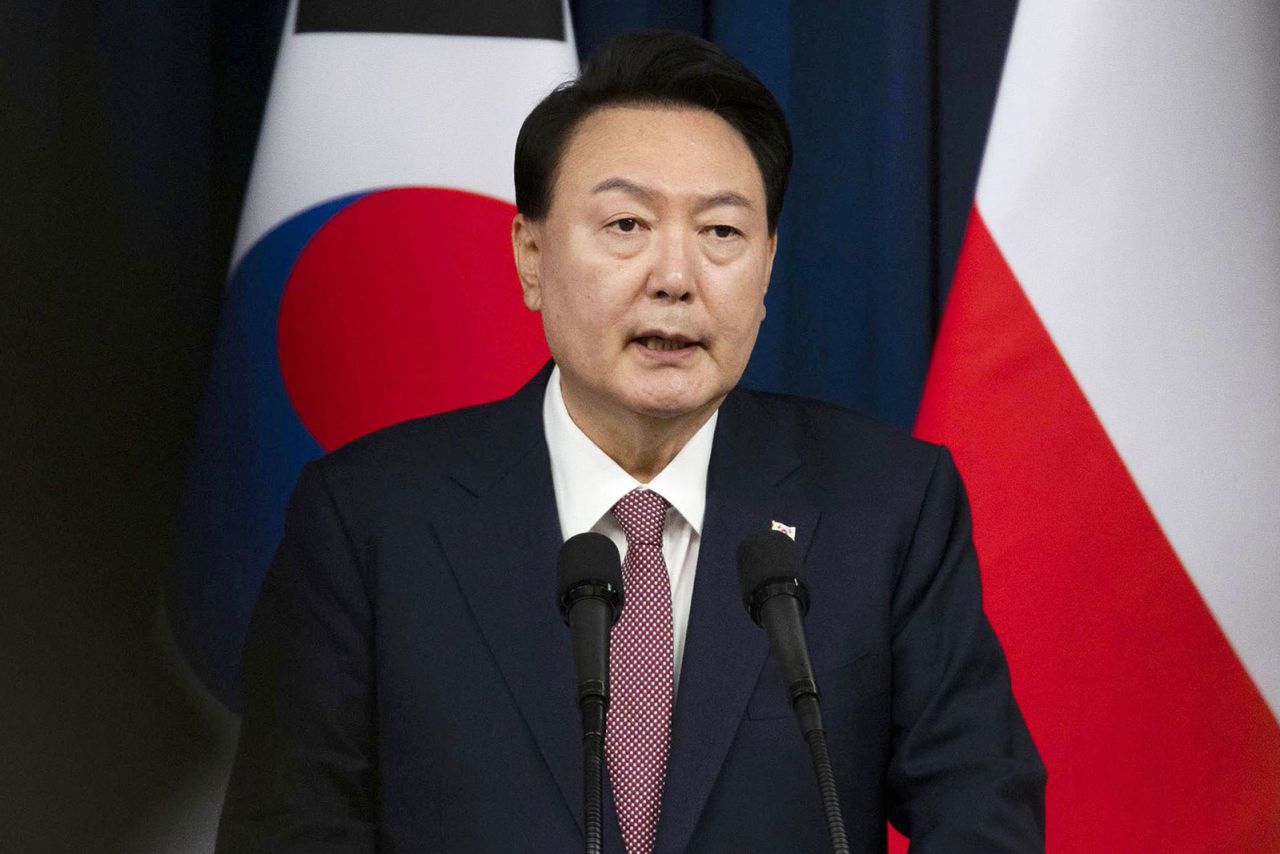 South Korean President Yoon Suk Yeol speaks during a  press conference in Seoul on October 24.