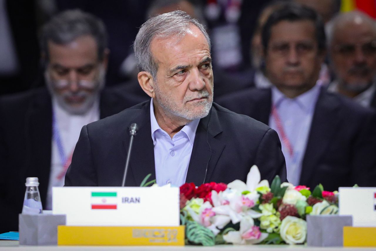 Iranian President Masoud Pezeshkian attends the 16th BRICS Summit in Kazan, Russia on October 24.