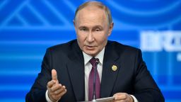 Vladimir Putin speaks during the BRICS summit in Kazan on October 24, 2024.