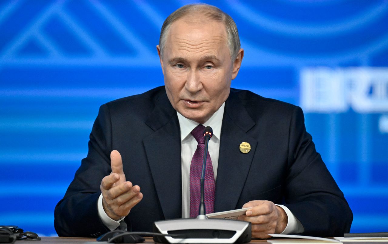 Russian President Vladimir Putin speaks during the BRICS summit in Kazan, Russia, on October 24.