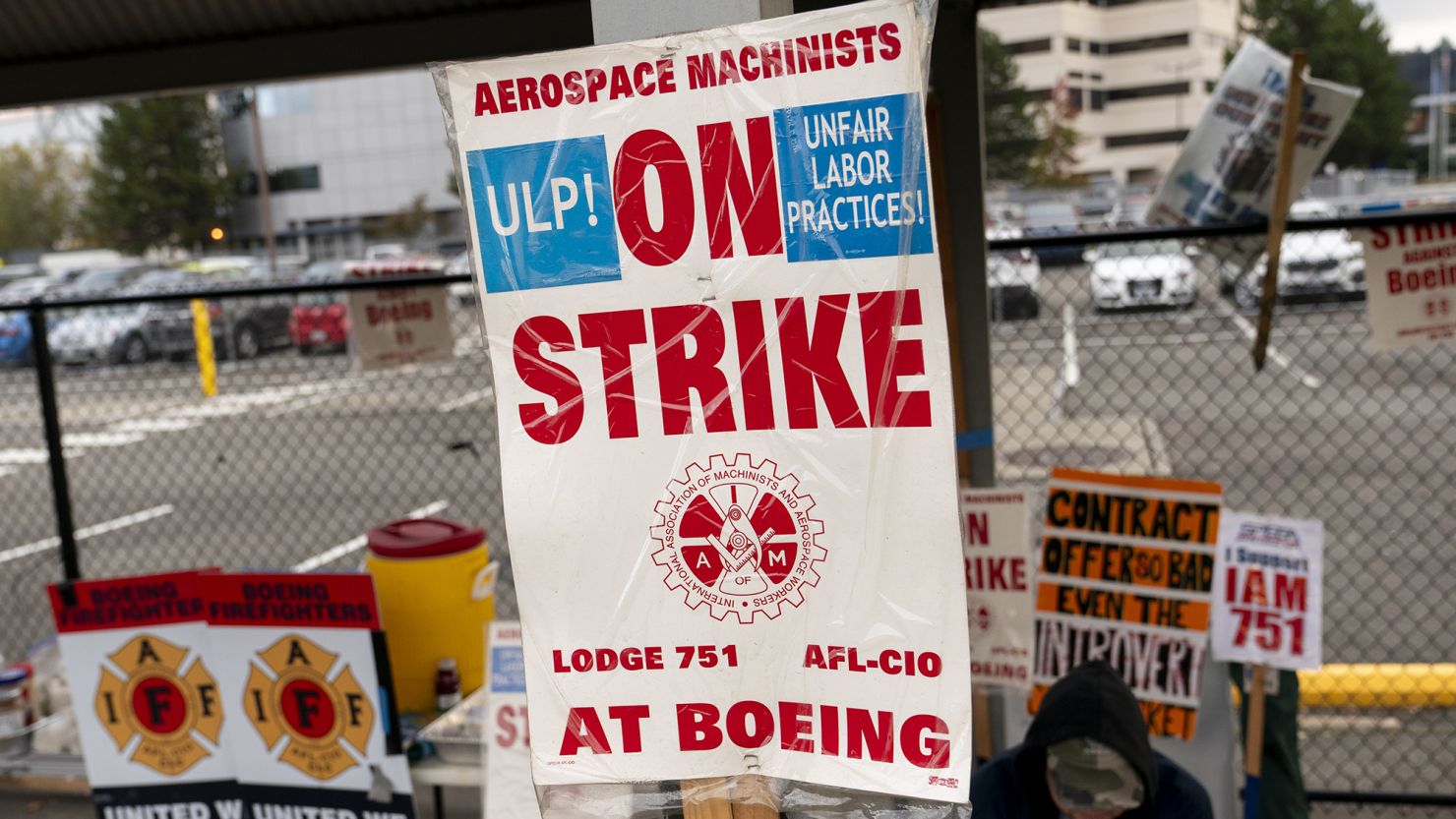 Boeing workers gather on a picket line during an ongoing strike on October 24 in Seattle.